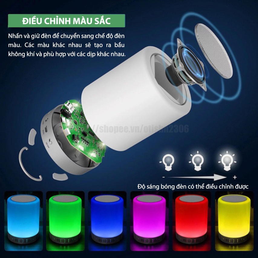 Loa Bluetooth Mini Cảm Ứng Đèn LED Thay Đổi Màu Sắc, Đèn Ngủ Để Bàn 2in1 - Otis Shop