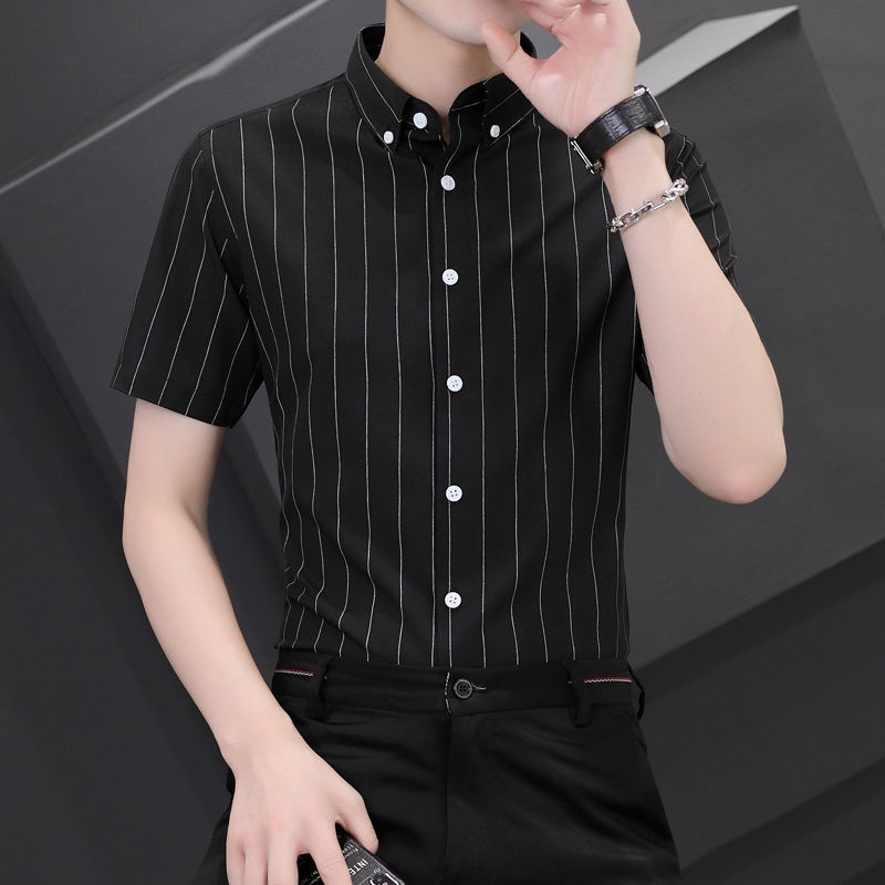 Áo Sơ Mi Công Sở Kẻ Sọc Bằng Lụa Băng Co Giãn Thời Trang Cho Nam
