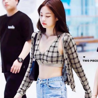 [ORDER] SET ÁO KHOÁC CROPTOP Len Dày  Jennie Blackpink- cheapmoment cùng Jennie