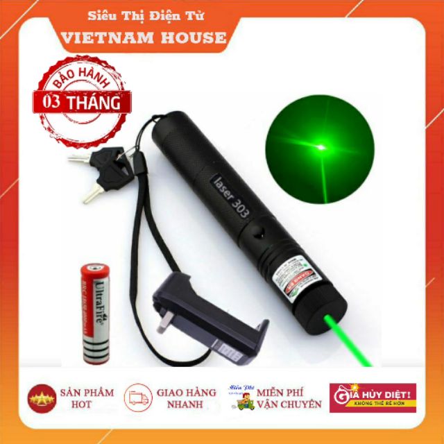 FREE SHIP 99K/ ĐÈN PIN LAZER SIÊU CHẤT 303 TIA XANH - TẶNG KÈM PIN &amp; CỦ SẠC.