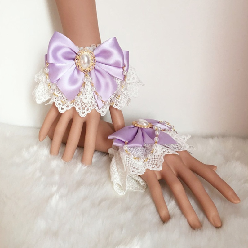 Vòng Tay Ren Hai Lớp Đính Ngọc Trai Giả Phối Nơ Phong Cách Lolita Ngọt Ngào Xixi