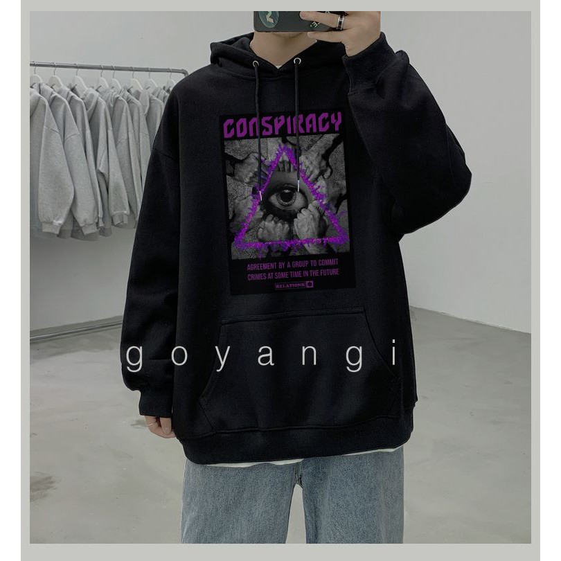 Áo hoodie Conspiracy oversize Unisex phong cách Hàn Quốc