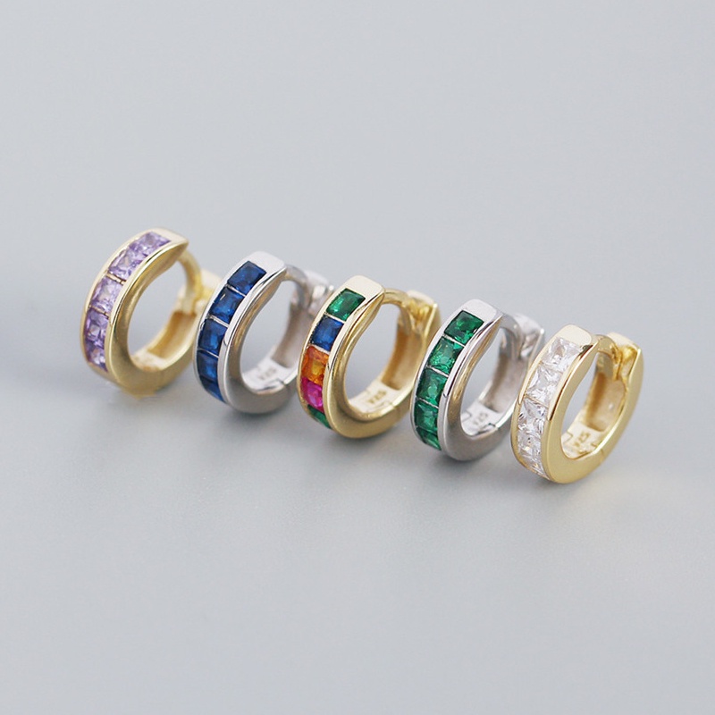 Bông Tai Dạng Vòng Đính Đá Zircon Hình Vuông Nhiều Màu Bằng Đồng Chất Lượng Cao Cho Nam Và Nữ
