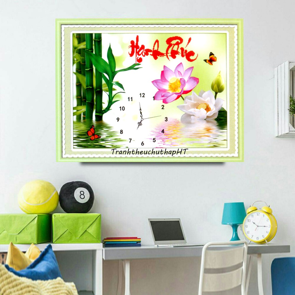 Tranh thêu chữ thập Hạnh phúc hoa sen 222748 - tự thêu