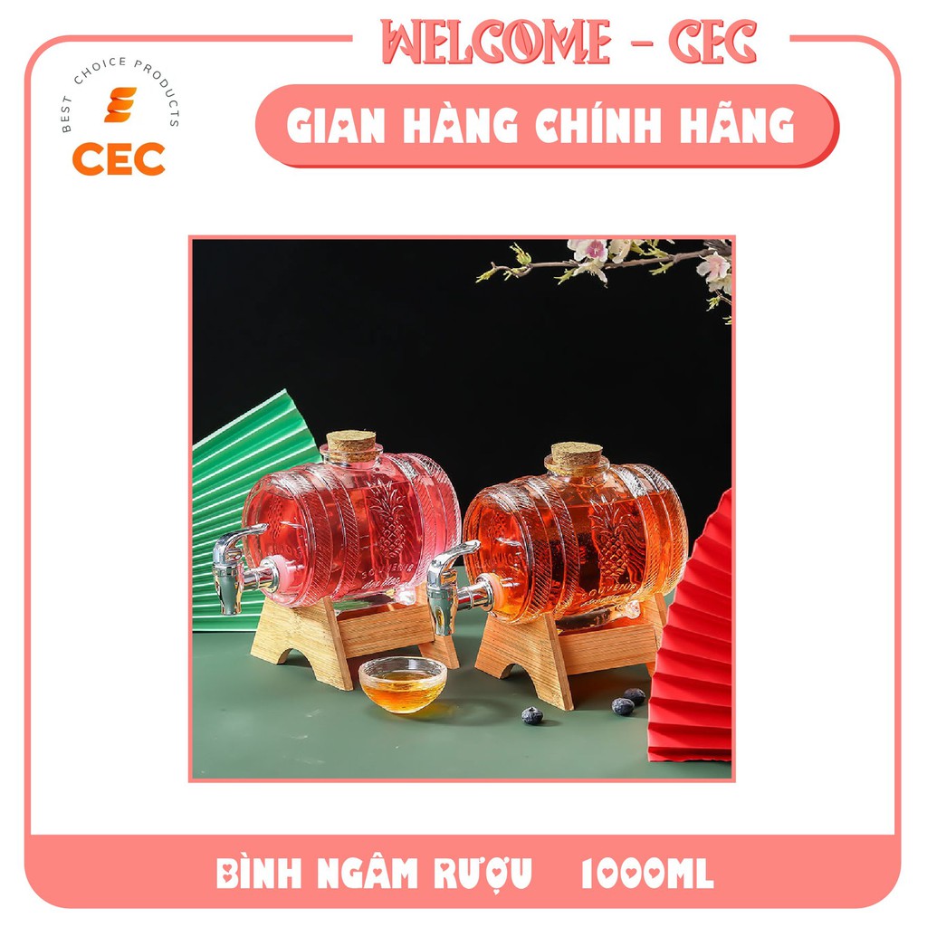 Bình thủy tinh có vòi 1 lít kèm chân đế tre siêu đẹp và sang trọng BN15 [CEC Store]