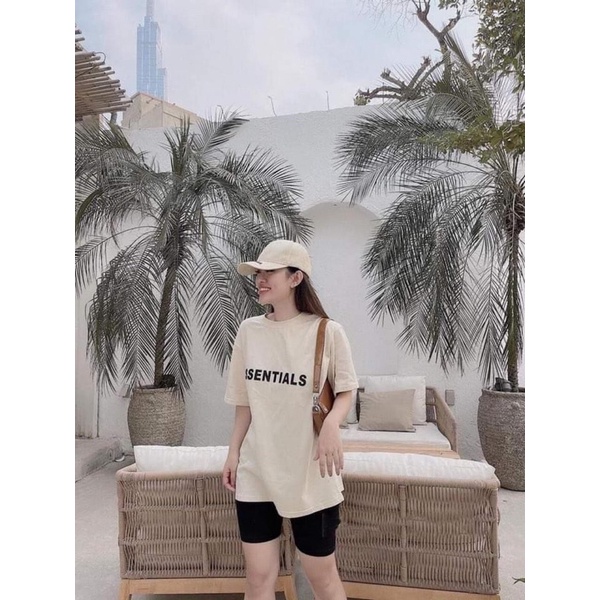 set bộ cotton Esentials in tràn áo cộc quần ngố