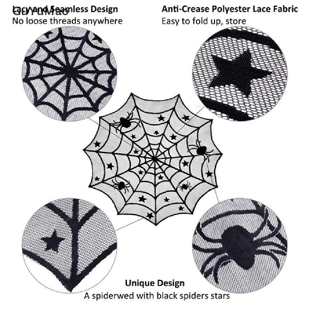 Khăn Trải Bàn Trang Trí Halloween Hình Xương Nhện Đầu Lâu Phối Ren
