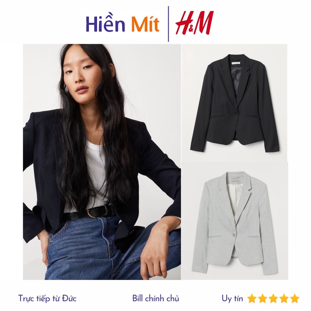 H&amp;M Đức - Áo vest khoác blazer auth new tag cao cấp chính hãng có sẵn sale cài nút basic có độn vai lớp lót công sở nữ