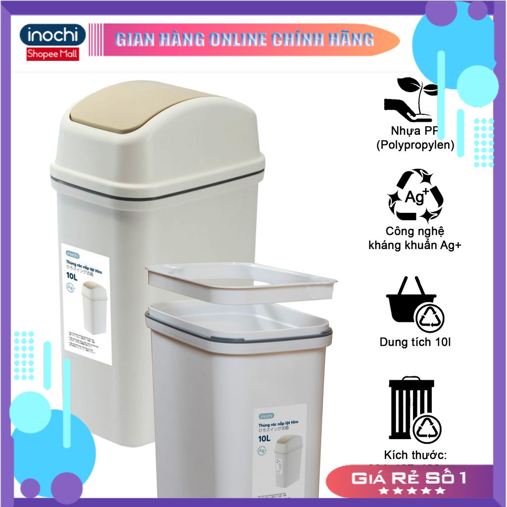 Thùng Rác mini ,Thông Minh Nhựa Nắp Lật Inochi 5/10/15 Lít Rất Đẹp Làm Sọt Rác THRNL10L