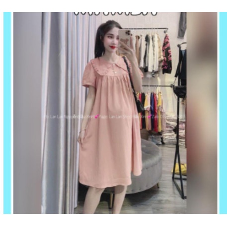 Váy Đầm Bầu Thời Trang Dáng Suông Chất Đũi Tay Ngắn Có Cổ Xinh