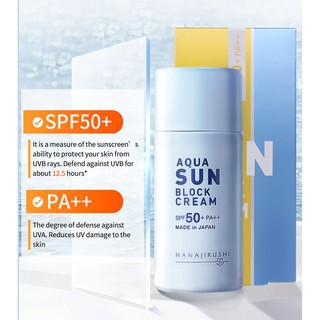 Kem Chống Nắng Nhật Bản Hanajirushi Aqua Sun Block SPF 50 + PA ++ Ngăn Tia UV, Dưỡng Ẩm Và Bảo Vệ Tuyệt Đối Cho Làn Da