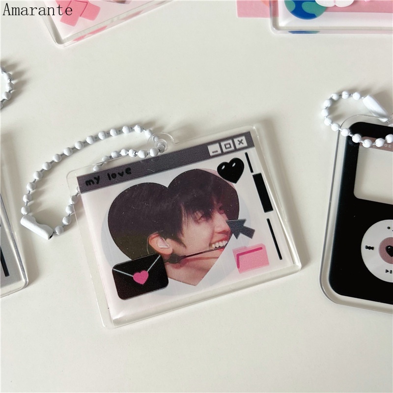 Ama Móc Khóa Acrylic Trong Suốt Hình Máy Nghe Nhạc Màu Đen Mini DIY Đa Ứng Dụng