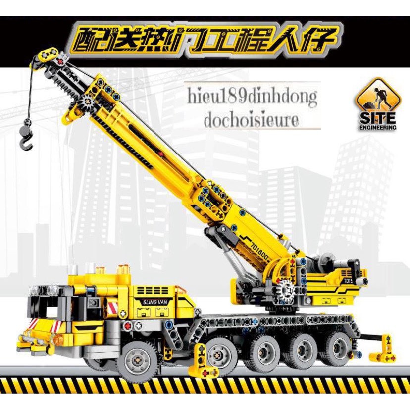 Lắp ráp xếp hình NOT Lego Technic Technique Sembo Block 701800 : Xe Cẩu Kỹ Thuật Cầu trục xây dựng 665+ mảnh