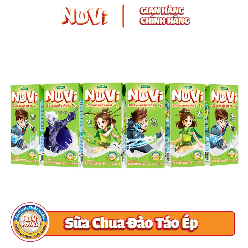 Thùng 48 hộp NuVi Sữa chua uống Đào táo hộp 180ml/hộp