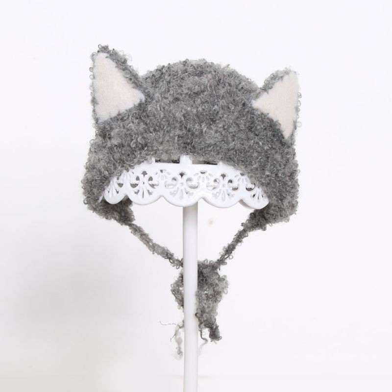 Mũ trùm đầu dệt kim hình tai gấu phụ kiện chụp hình cho bé