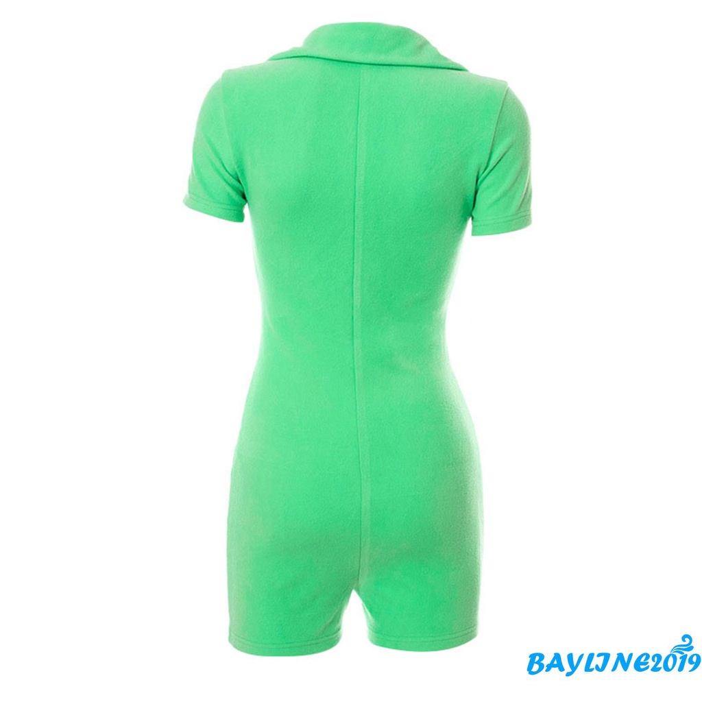 Bộ áo liền quần tay ngắn cổ polo có dây kéo màu sắc đơn giản dành cho nữ 4 màu tùy chọn | BigBuy360 - bigbuy360.vn