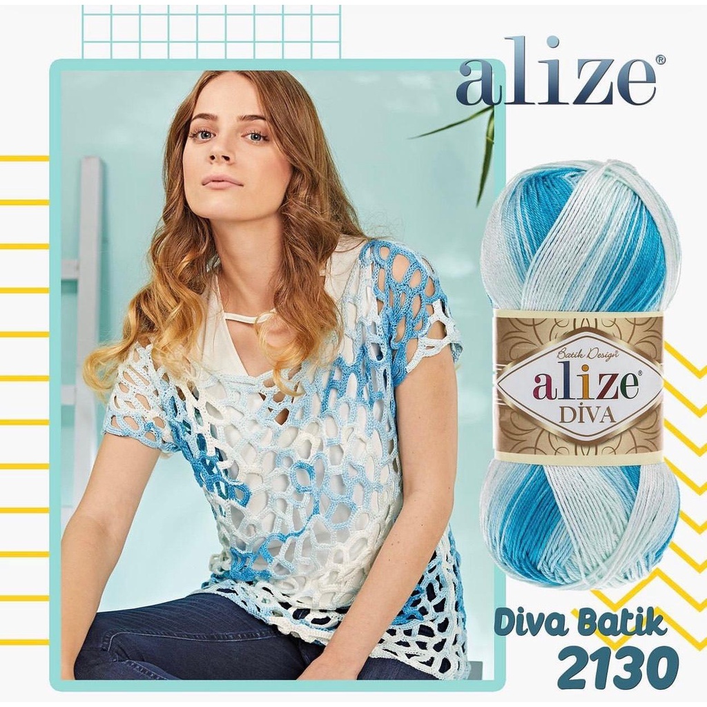 Cuộn len sợi màu loang Diva Batik hãng Alize Yarns đan móc áo, váy, khăn, bikini, túi ví