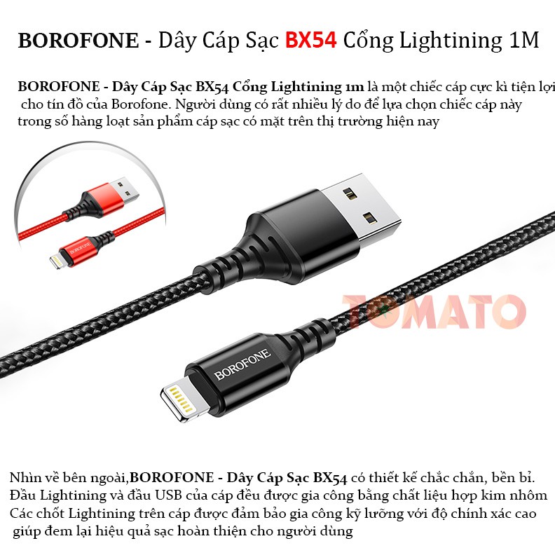 Dây Cáp Sạc IPhone Dây Dù Borofone BX54 Lightining Chính Hãng Sạc Nhanh Cho IPhone, Pin Dự Phòng, Tai Nghe Bluetooth I12