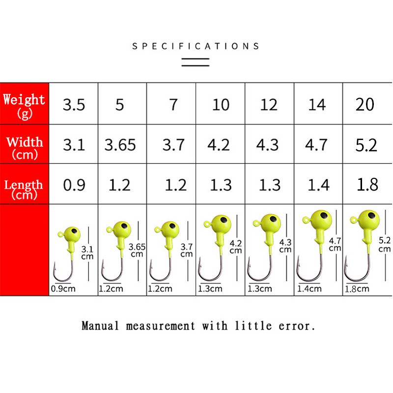 Set 10 Mồi Câu Cá Hình Tròn Bằng Chì 3.5g-5G-7G-10g-12g-14g-20g 3 Màu
