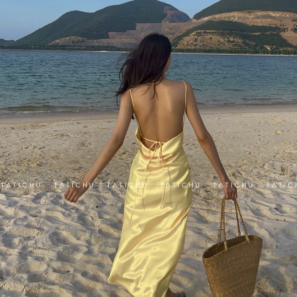 NERISSA DRESS - Đầm lụa 2 dây hở lưng, đầm đi biển, đầm 2 dây, trang phục mùa hè