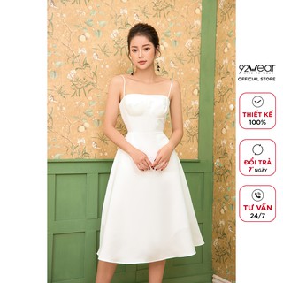 Đầm trắng 2 dây 92WEAR thiết kế cúp ngực dáng xòe dự tiệc, đi tiệc sang trọng DEA1199