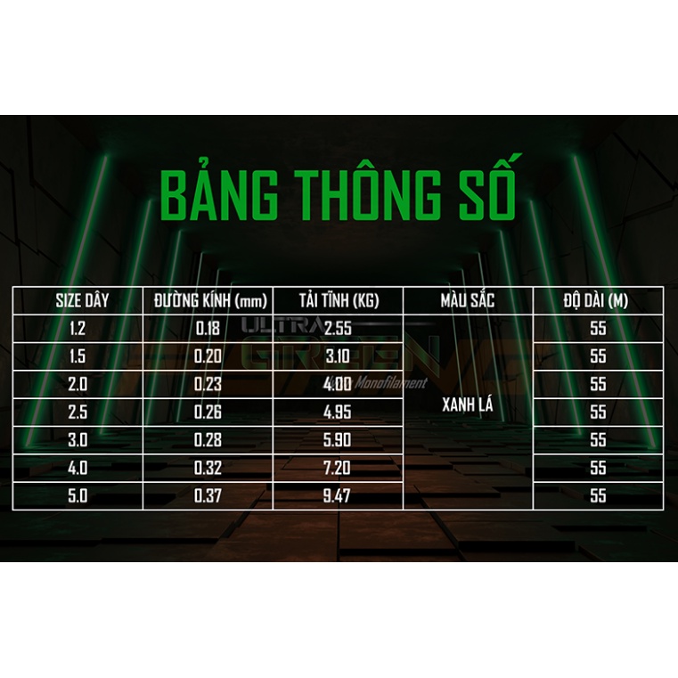 Dây Câu RYUKI Ultra Green 55m, cước trục câu cá, cước câu cá chính hãng