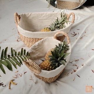 Bán sỉ Bộ giỏ lục bình có lót vải MATHIPDECOR dùng để đựng đồ, decor nhà cửa, đựng rau củ quả, chụp ảnh sản phẩm