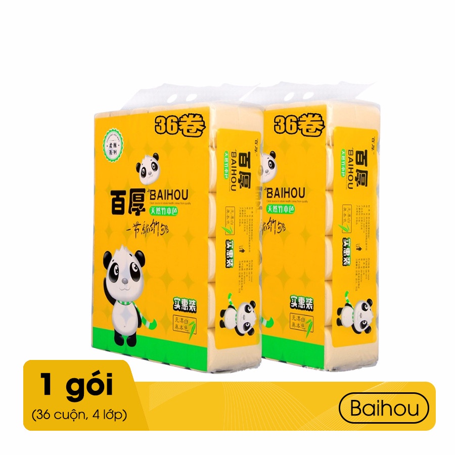 Giấy vệ sinh gấu trúc BAIHOU 36 CUỘN không chất tẩy trắng, đảm bảo chất lượng.