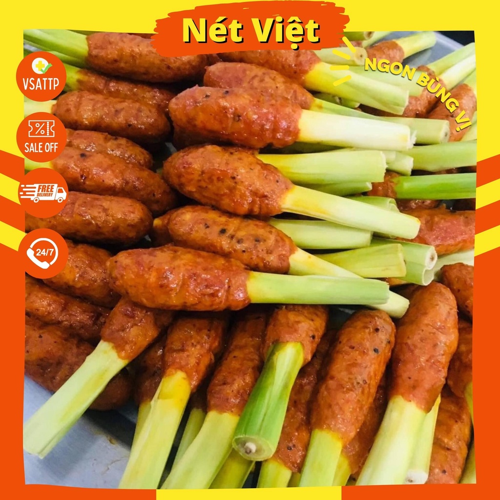 Nem Bò Nướng Sả Gói 12 Cây 500g Kèm Nước Chấm Chua Ngot Cuốn Gỏi Thơm Ngon Tròn Vị