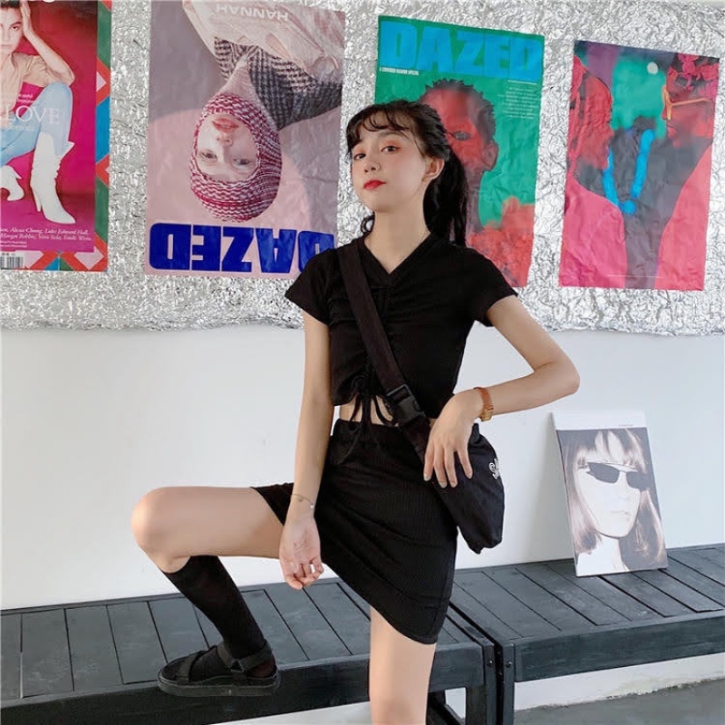 Set đồ nữ TABISHOP set váy áo croptop rút dây phong cách ulzzang Hàn quốc đi chơi đi học siêu xinh