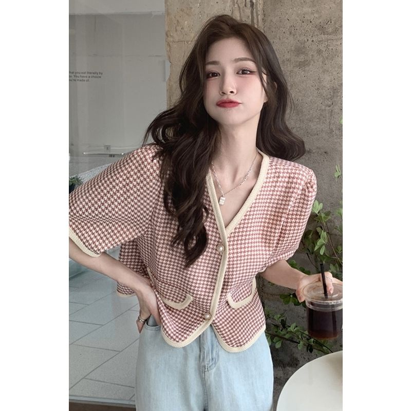 Áo Sơ Mi Ngắn Tay Cổ Chữ V Thiết Kế Mới Thời Trang Mùa Hè Theo Phong Cách Pháp Cho Nữ  tao bao