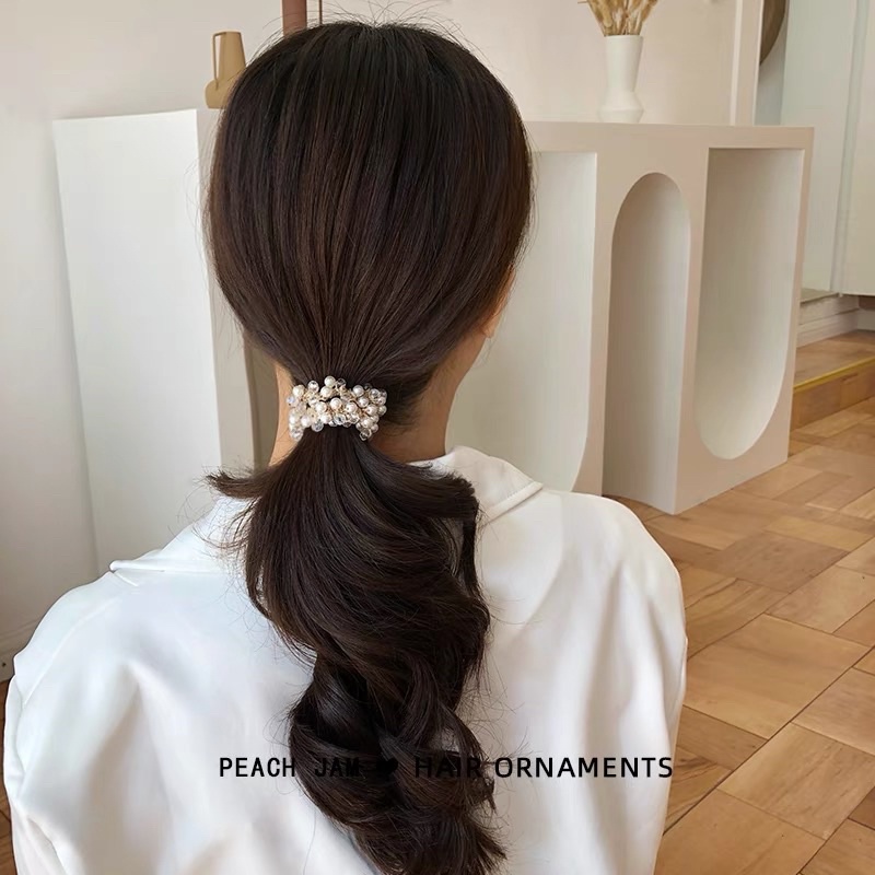 Cột tóc đính hạt nhựa phong cách hàn quốc