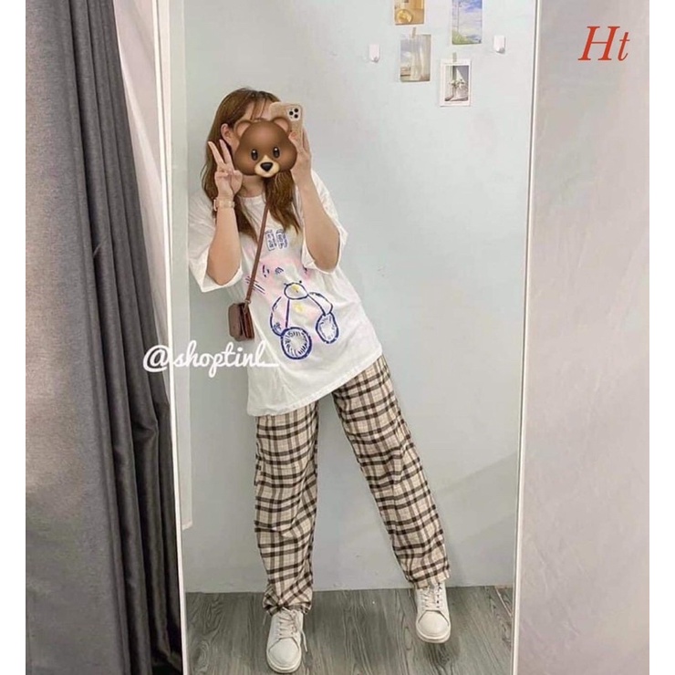 Sét áo gấu ngồi quần kẻ H2S778