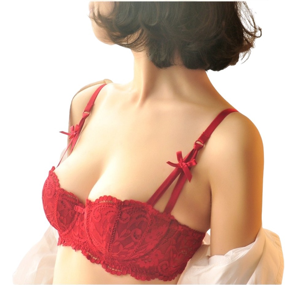 Varsbaby Áo ngực ren cotton mỏng nửa cup gợi cảm cho nữ Bộ đồ lót nữ cup ngang có gọng mút vừa nâng ngực tự nhiên phối ren