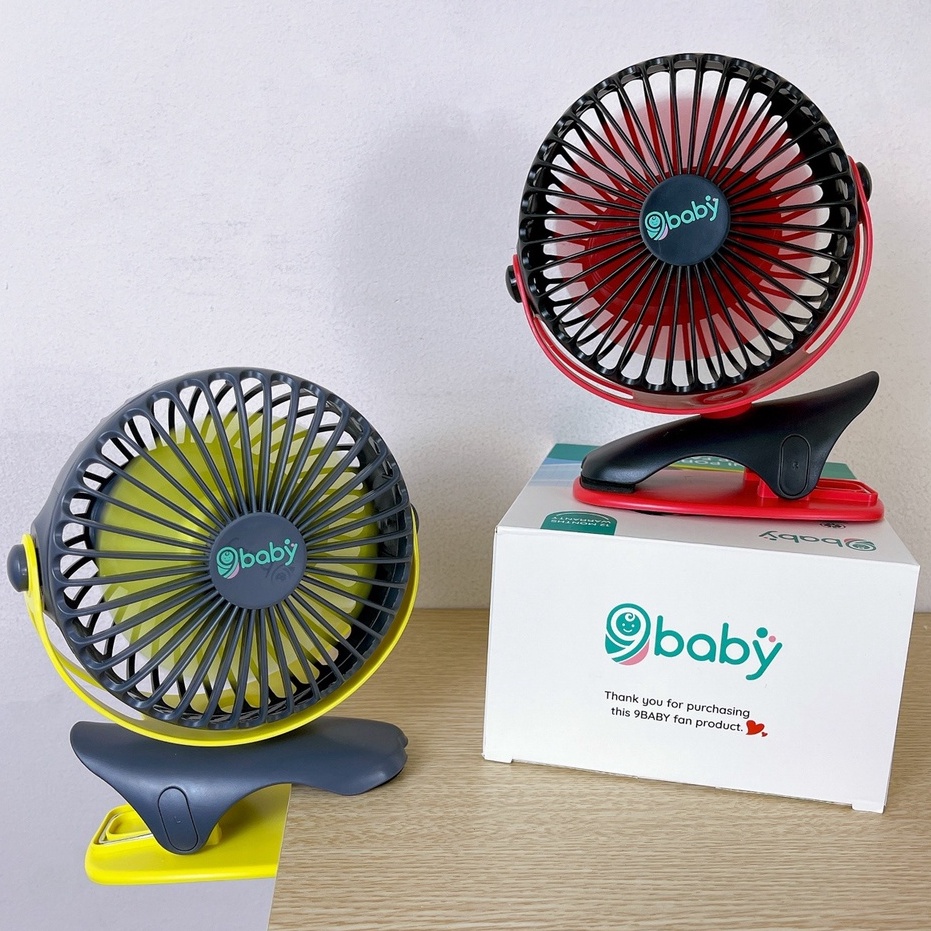 Quạt tích điện 9BABY chạy 32 giờ, quạt mini kẹp xe đẩy, để bàn, du lịch - Bảo hành 12 tháng