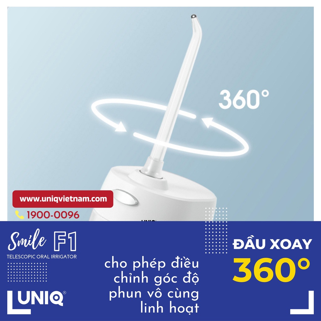 Máy tăm nước cầm tay mini UNIQ Smile F1 tăm nước du lịch động cơ Mabuchi Nhật Bản công nghệ Gravity Ball độc quyền