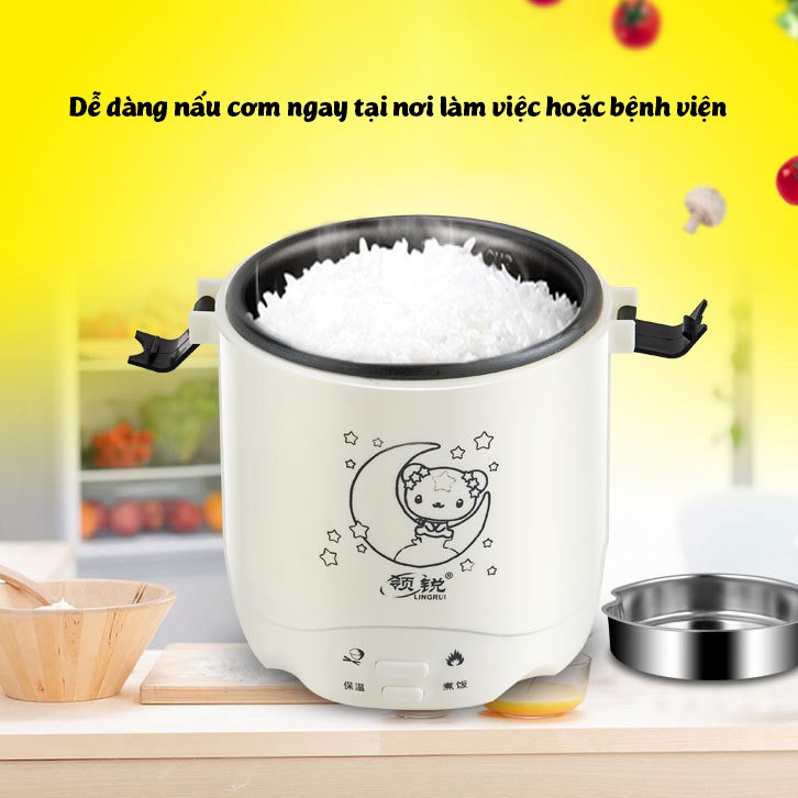 Nồi cơm điện mini 1.2L Mini Rice Cooker nấu cơm làm bánh nấu cháo cho 1-2 người ăn