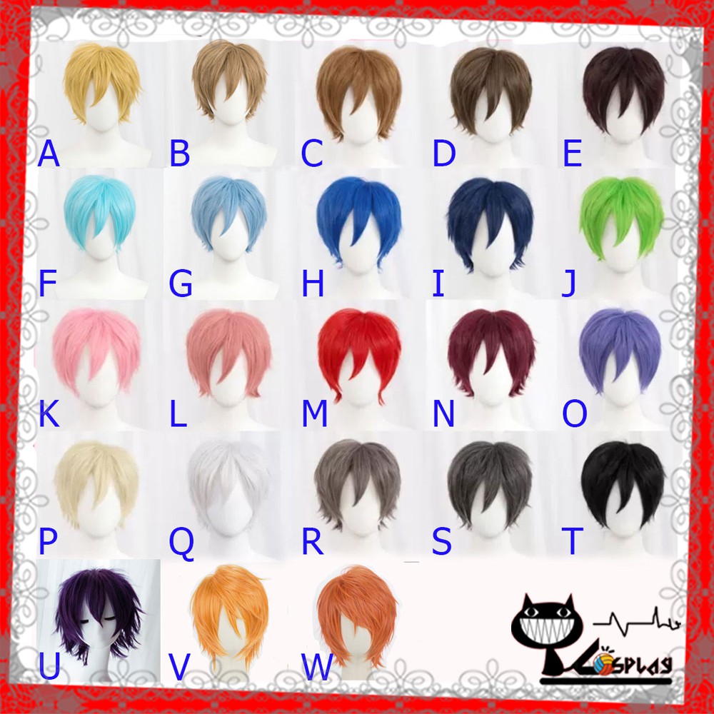 [Sẵn] Wig/tóc giả cơ bản nam xù màu xanh,đỏ,tím,vàng,đen,trắng,xám,nâu,cam,hồng [Miu Cosplay]