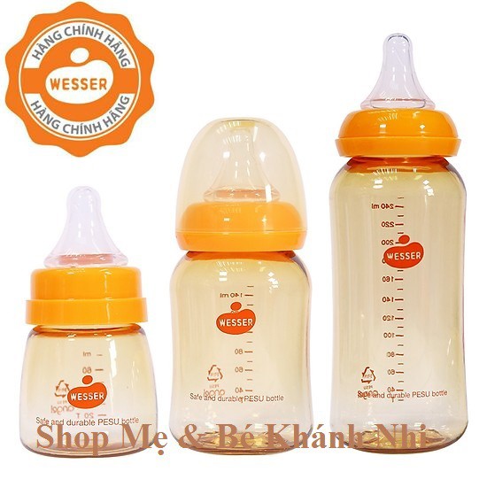 [Mã 267FMCGSALE giảm 8% đơn 500K] Bình Sữa Wesser Cổ Hẹp Cao Cấp PPSU 60ML/140ML/250ML  FREESHIP