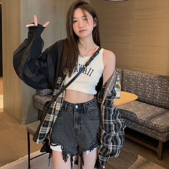 Áo Sơ Mi Nữ Tay Dài Dáng Rộng Họa Tiết Caro Phong Cách retro