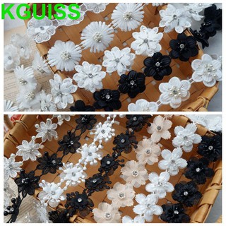 Vải ren hoa 3D đính đá phụ kiện trang trí thủ công