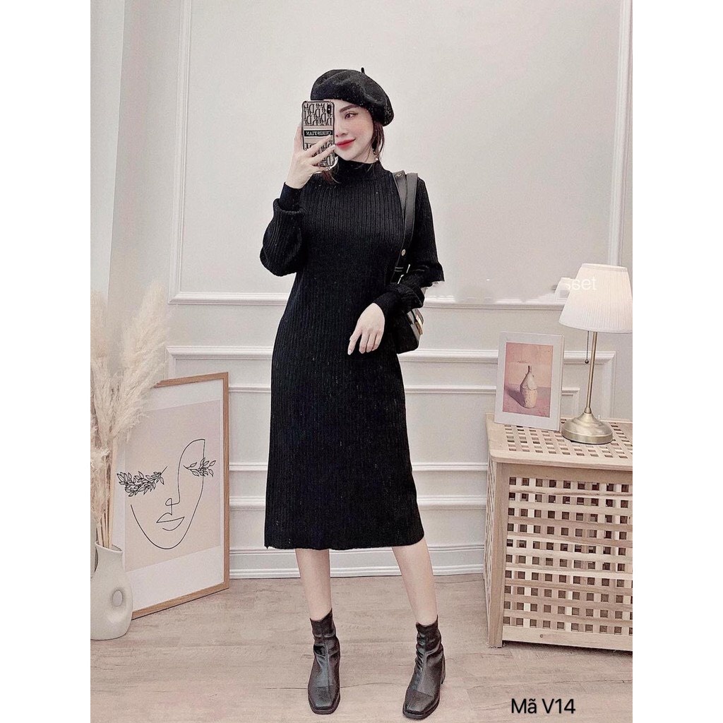 Váy suông len tay dài có bo, cổ tròn, dáng đầm suông rộng freesize 5 màu trơn, mã V14 - Michi's House | BigBuy360 - bigbuy360.vn