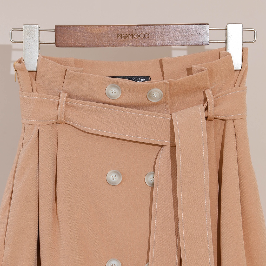 Chân Váy Chữ A MOMOCO Cạp Cao Thắt Đai Vạt Chồng Đính Cúc Chất Tuýt Si Co Giãn M2364
