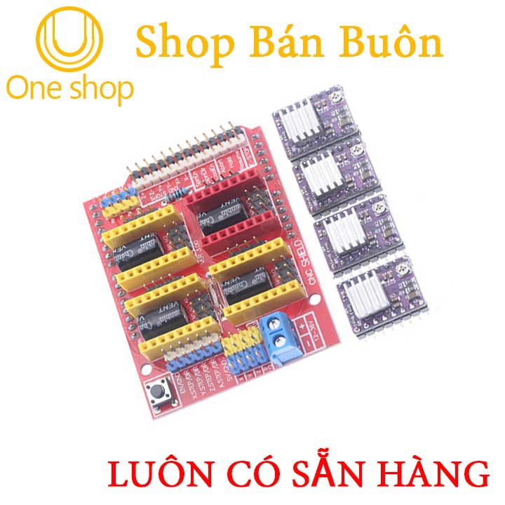 Sản phẩm Combo Arduino Uno R3 Dán + Shield Uno R3 + 4 Module DRV8825 (Bảo Hành 06 Tháng)