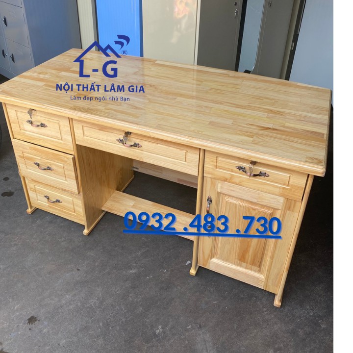 Bàn làm việc giám đốc gỗ thông ghép tự nhiên size 1m4x75x60 màu vàng