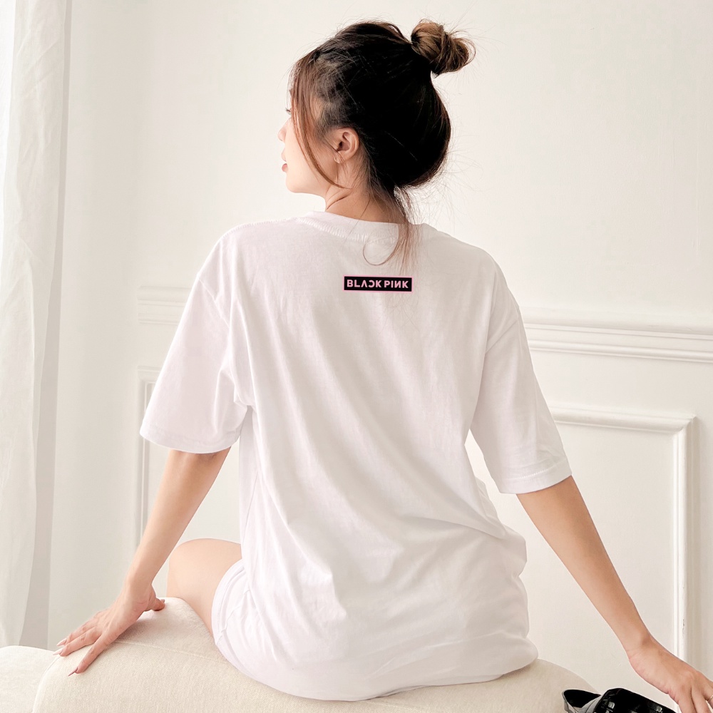 Áo thun unisex BLA.CK.PIN.K vải cotton oversize tay lỡ form rộng