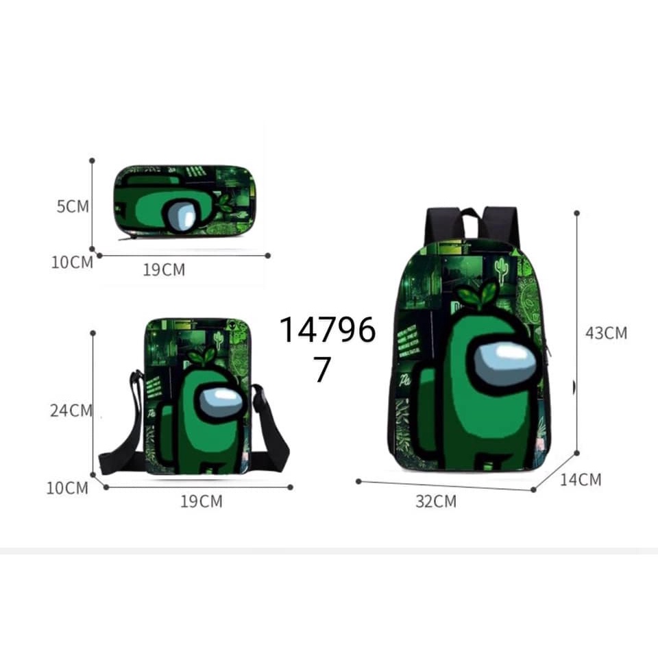 Ba lô cặp sách bé trai Among US sét 3 món tặng kèm túi đeo chéo hộp đựng bút đồng bộ giao màu ngẫu nhiên