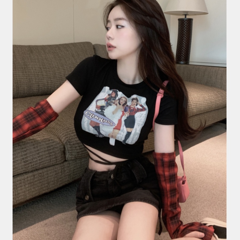 Áo Thun Croptop Thiết Kế Cột Dây Eo Cao Thời Trang Quyến Rũ Cho Nữ