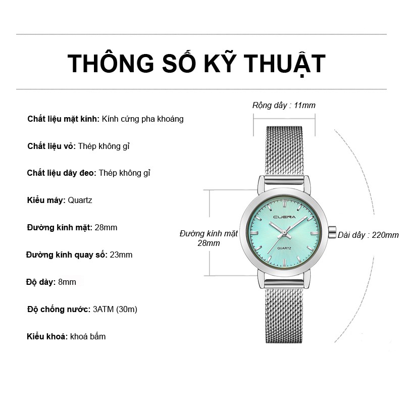 Đồng hồ nữ CUENA dây thép lụa sang trọng CE6627 tặng vòng tay nút thắt | BigBuy360 - bigbuy360.vn