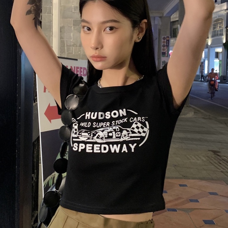 Áo Thun Dáng Ngắn Ngắn Ngắn Tay In Hình Phong Cách Retro Cá Tính 53572